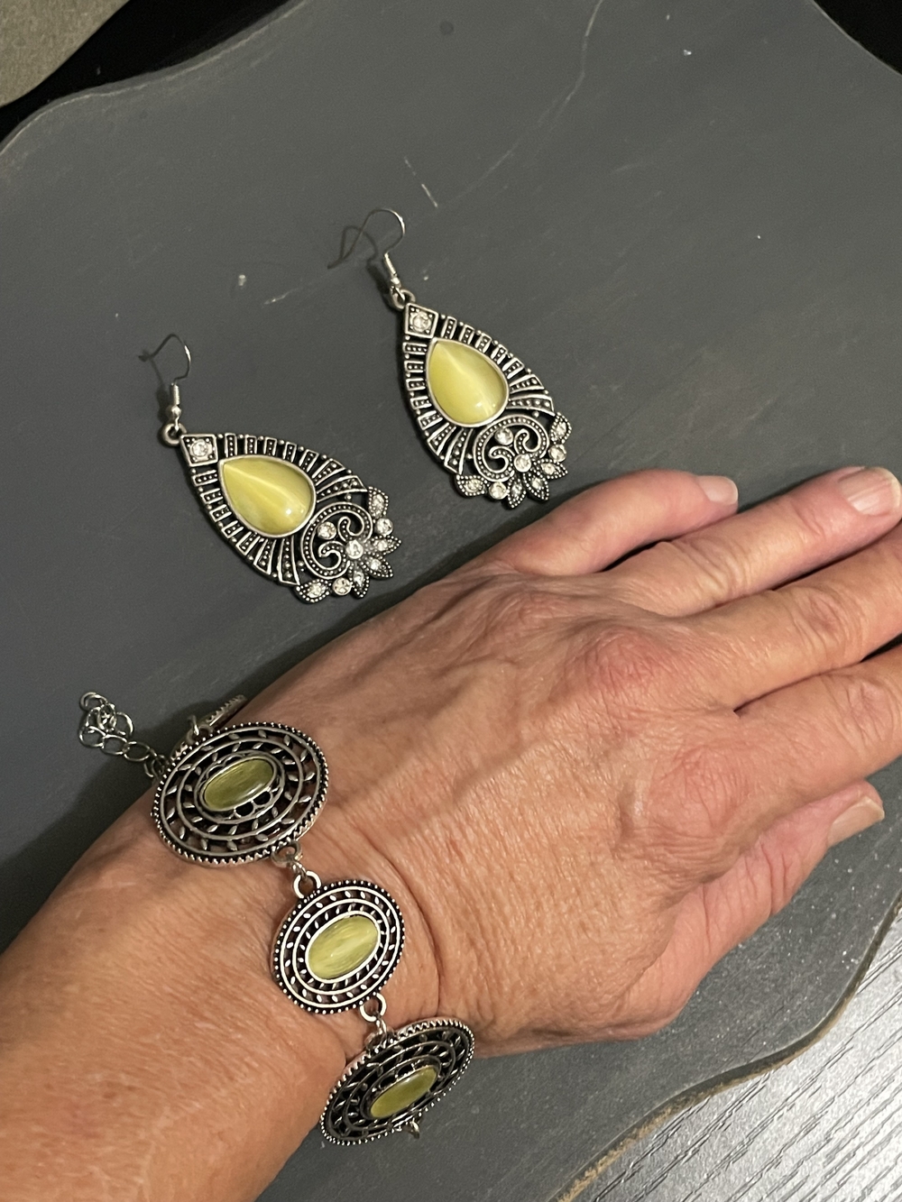 Silver-Tone Bracelet with Pale Yellow Stone Accents